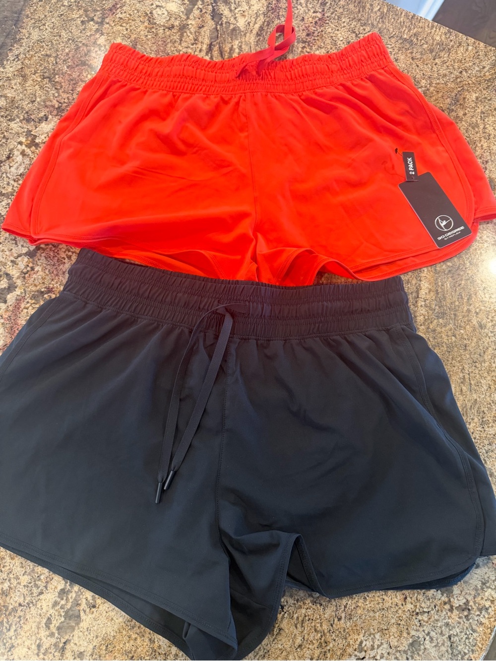 NWT 90 degree size-Lg Active Running Shorts - Orange & Black 2 pair